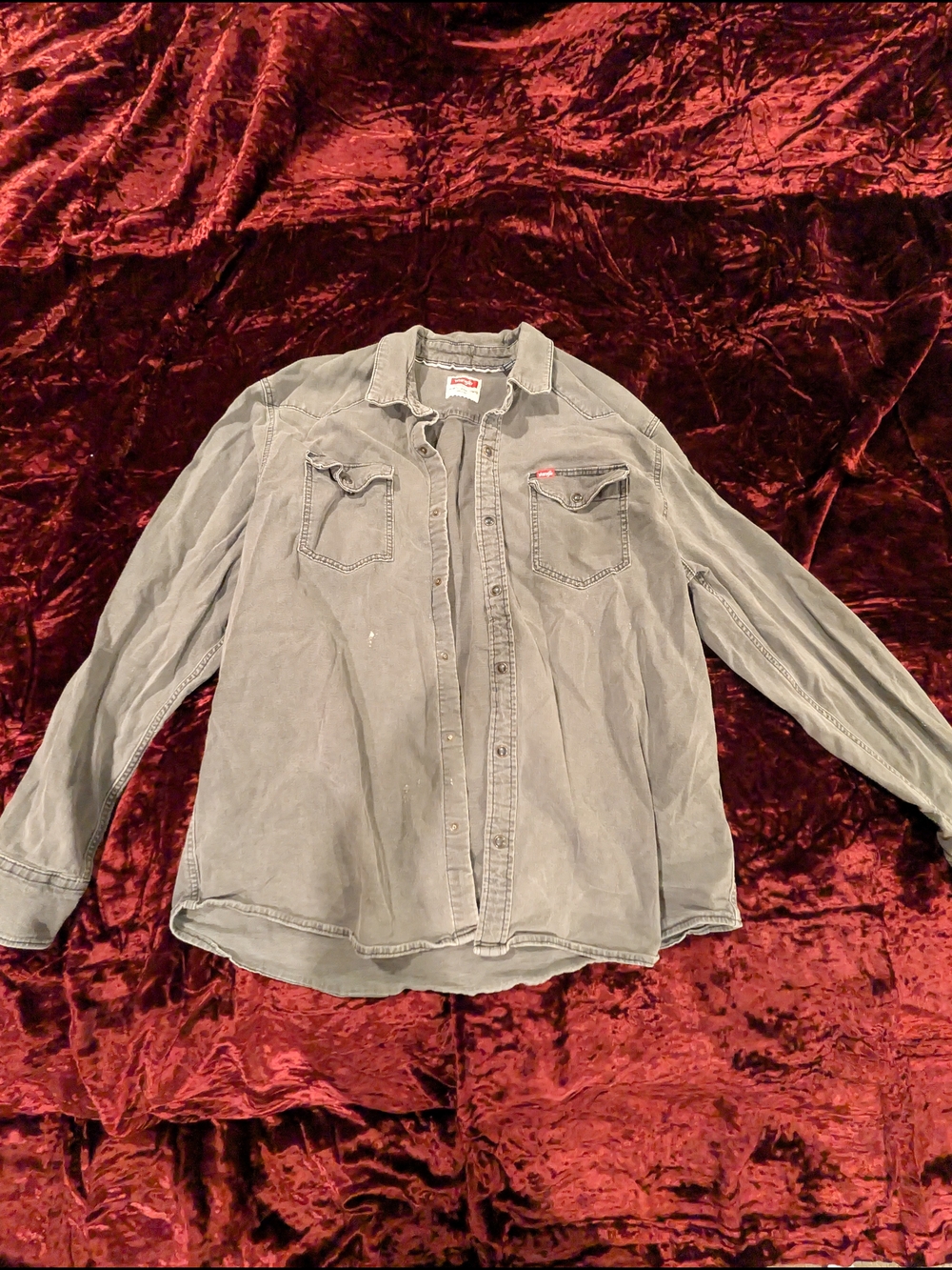 Men's Gray Button-Up Work Shirt Wrangler Brand Has Imperfections